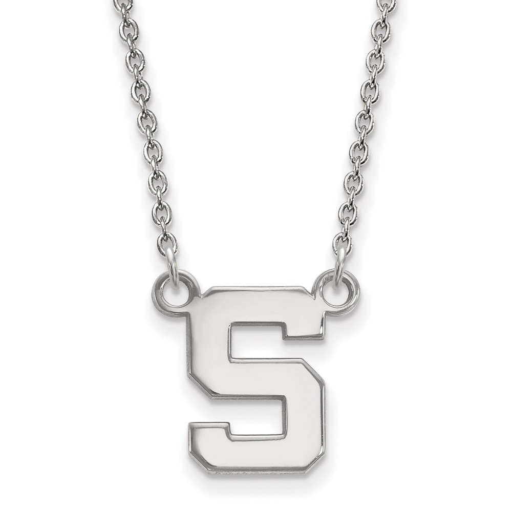 Sterling Silver Rhodium-plated LogoArt Michigan State University Letter S Small Pendant Necklace, 18"