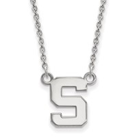 Sterling Silver Rhodium-plated LogoArt Michigan State University Letter S Small Pendant Necklace, 18" view 1
