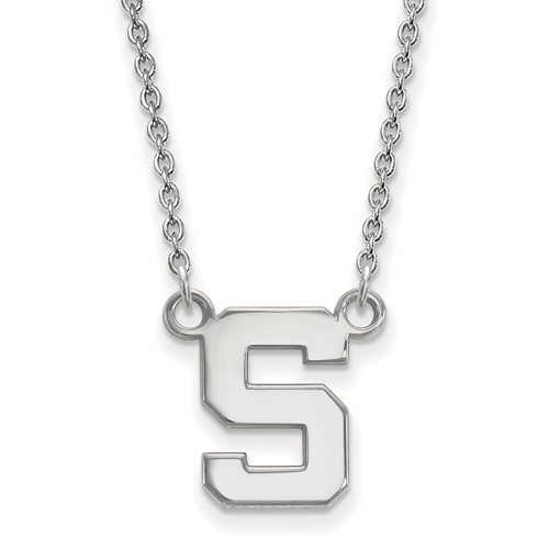 Sterling Silver Rhodium-plated LogoArt Michigan State University Letter S Small Pendant Necklace, 18"