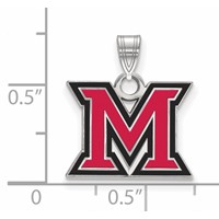 Sterling Silver Rhodium-plated LogoArt Miami University Ohio Letter M Small Enameled Pendant view 2
