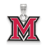 Sterling Silver Rhodium-plated LogoArt Miami University Ohio Letter M Small Enameled Pendant view 1