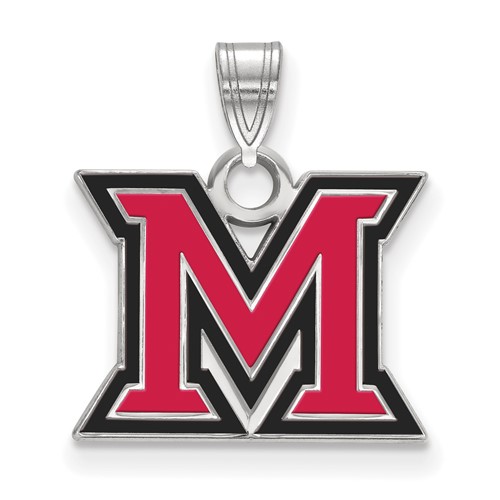 Sterling Silver Rhodium-plated LogoArt Miami University Ohio Letter M Small Enameled Pendant