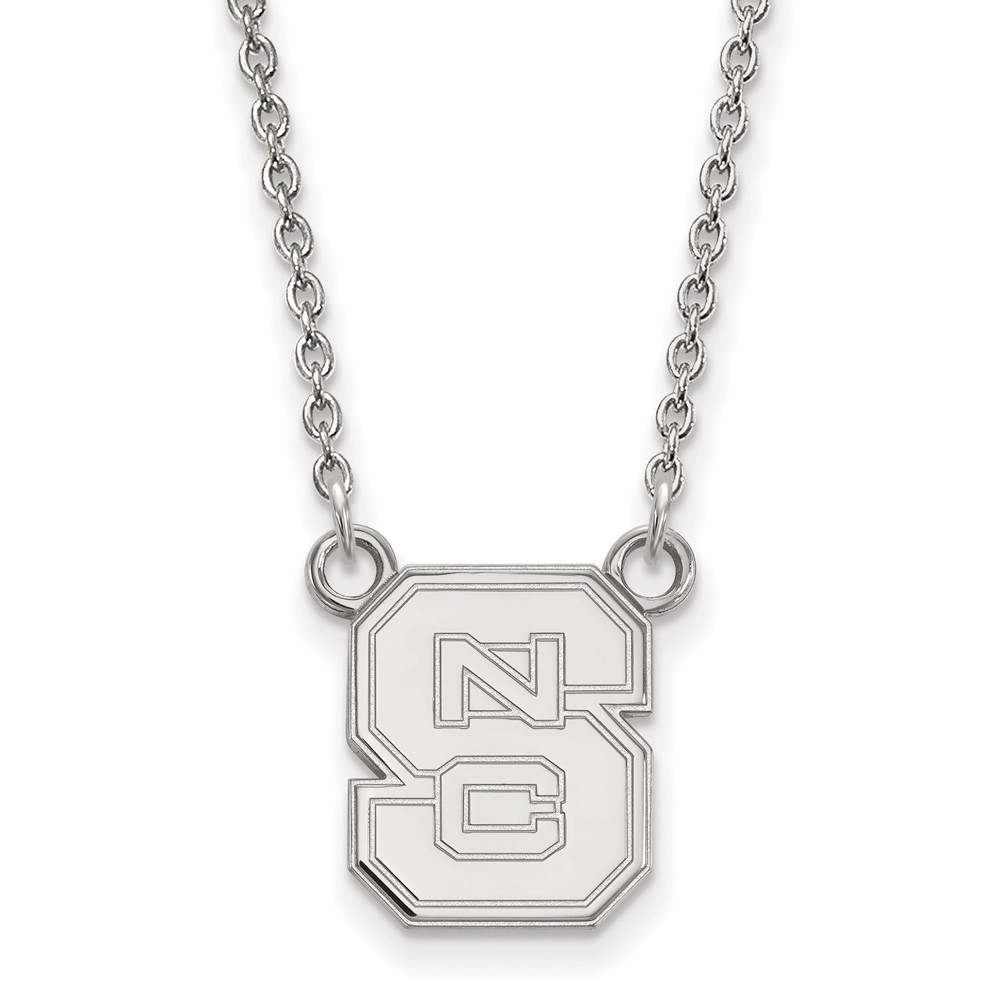 Sterling Silver Rhodium-plated LogoArt North Carolina State University N-c-s Small Pendant Necklace, 18"