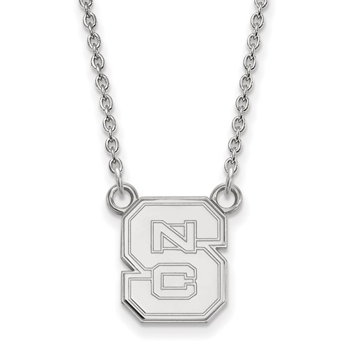 Sterling Silver Rhodium-plated LogoArt North Carolina State University N-c-s Small Pendant Necklace, 18"