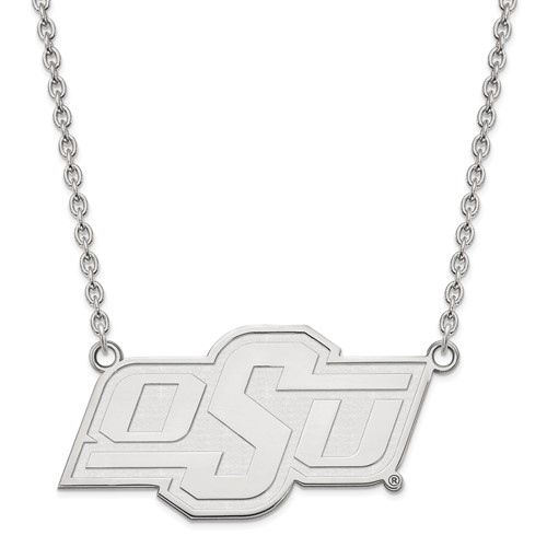 Sterling Silver Rhodium-plated LogoArt Oklahoma State University O-s-u Large Pendant Necklace, 18"