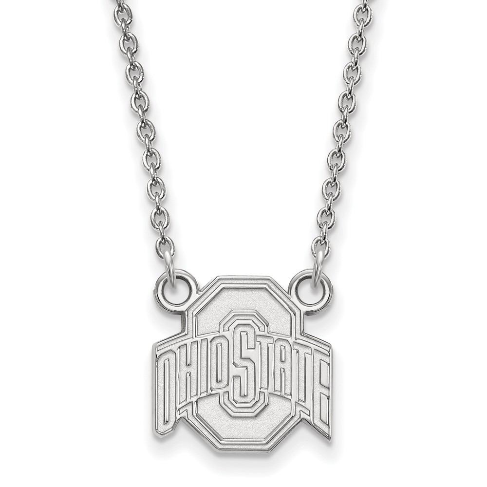 Sterling Silver Rhodium-plated LogoArt the Ohio State University Small Pendant Necklace, 18"