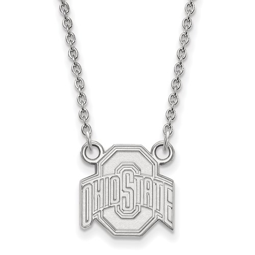Sterling Silver Rhodium-plated LogoArt the Ohio State University Small Pendant Necklace, 18"