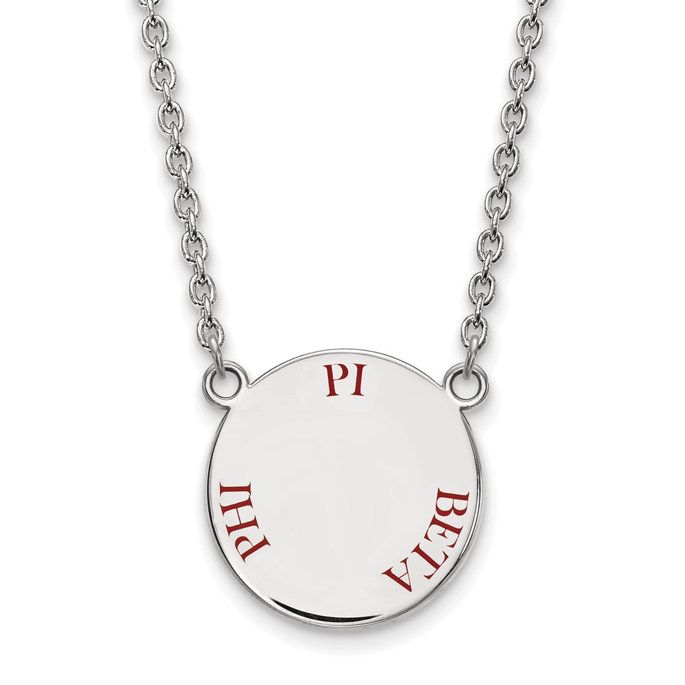 Sterling Silver Rhodium-plated LogoArt Pi Beta Phi Sorority Text Large Color Enamel Pendant Necklace, 18"