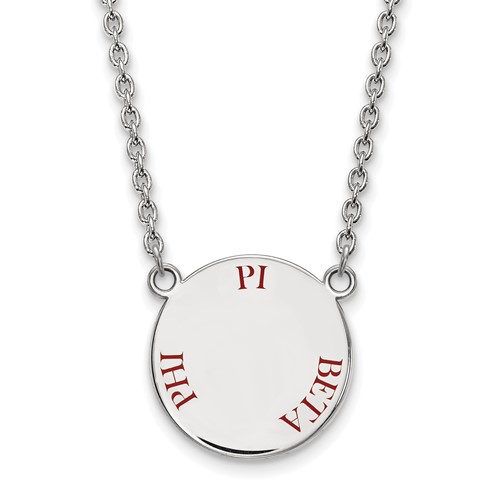 Sterling Silver Rhodium-plated LogoArt Pi Beta Phi Sorority Text Large Color Enamel Pendant Necklace, 18"