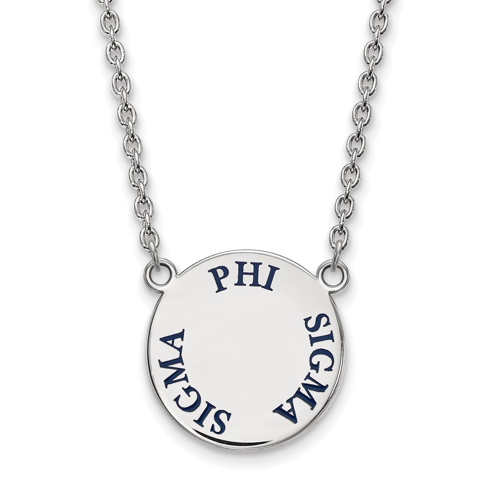 Sterling Silver Rhodium-plated LogoArt Phi Sigma Sigma Sorority Text Large Color Enamel Pendant Necklace - 18in