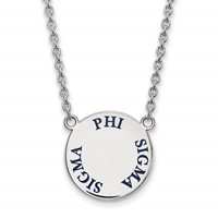 Sterling Silver Rhodium-plated LogoArt Phi Sigma Sigma Sorority Text Large Color Enamel Pendant Necklace - 18in view 1