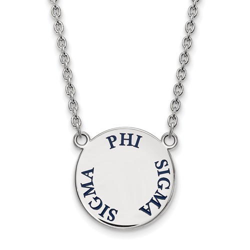Sterling Silver Rhodium-plated LogoArt Phi Sigma Sigma Sorority Text Large Color Enamel Pendant Necklace, 18"