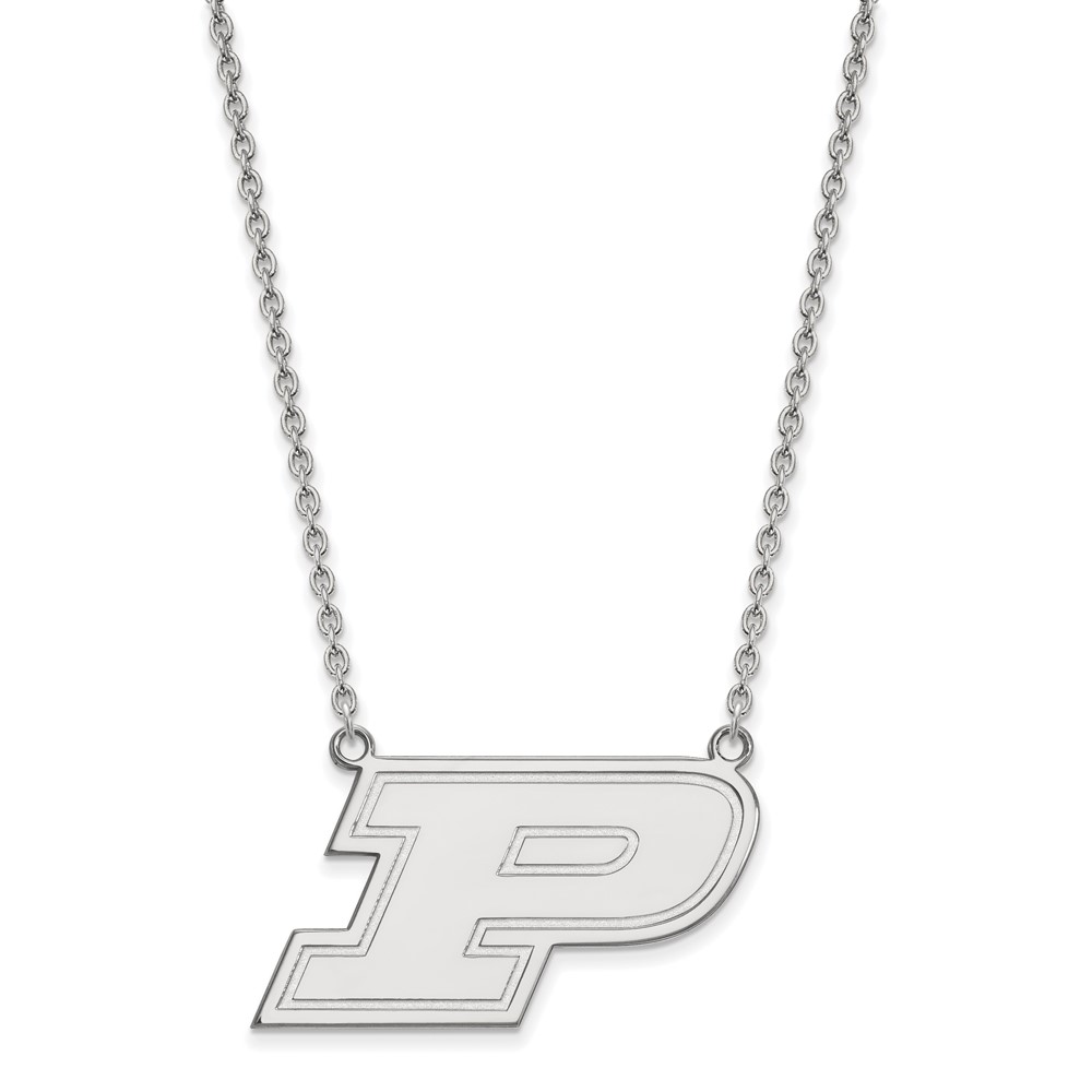 Sterling Silver Rhodium-plated LogoArt Purdue University Letter P Large Pendant Necklace, 18"