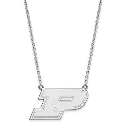 Sterling Silver Rhodium-plated LogoArt Purdue University Letter P Large Pendant Necklace, 18"