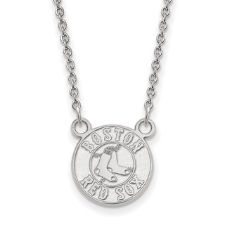 10k White Gold Major League Baseball LogoArt Boston Red Sox Small Pendant Necklace