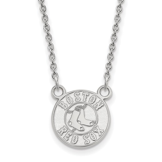 10k White Gold Major League Baseball LogoArt Boston Red Sox Small Pendant Necklace