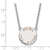 Sterling Silver Rhodium-plated LogoArt Sigma Delta Tau Sorority Text Large Color Enamel Pendant Necklace, 18" view 2
