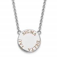 Sterling Silver Rhodium-plated LogoArt Sigma Delta Tau Sorority Text Large Color Enamel Pendant Necklace, 18" view 1