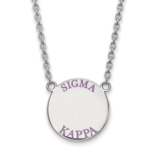 Sterling Silver Rhodium-plated LogoArt Sigma Kappa Sorority Text Large Color Enamel Pendant Necklace, 18"