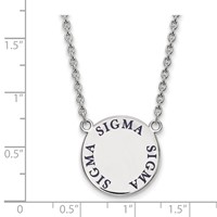 Sterling Silver Rhodium-plated LogoArt Sigma Sigma Sigma Sorority Text Large Color Enamel Pendant Necklace, 18" view 2