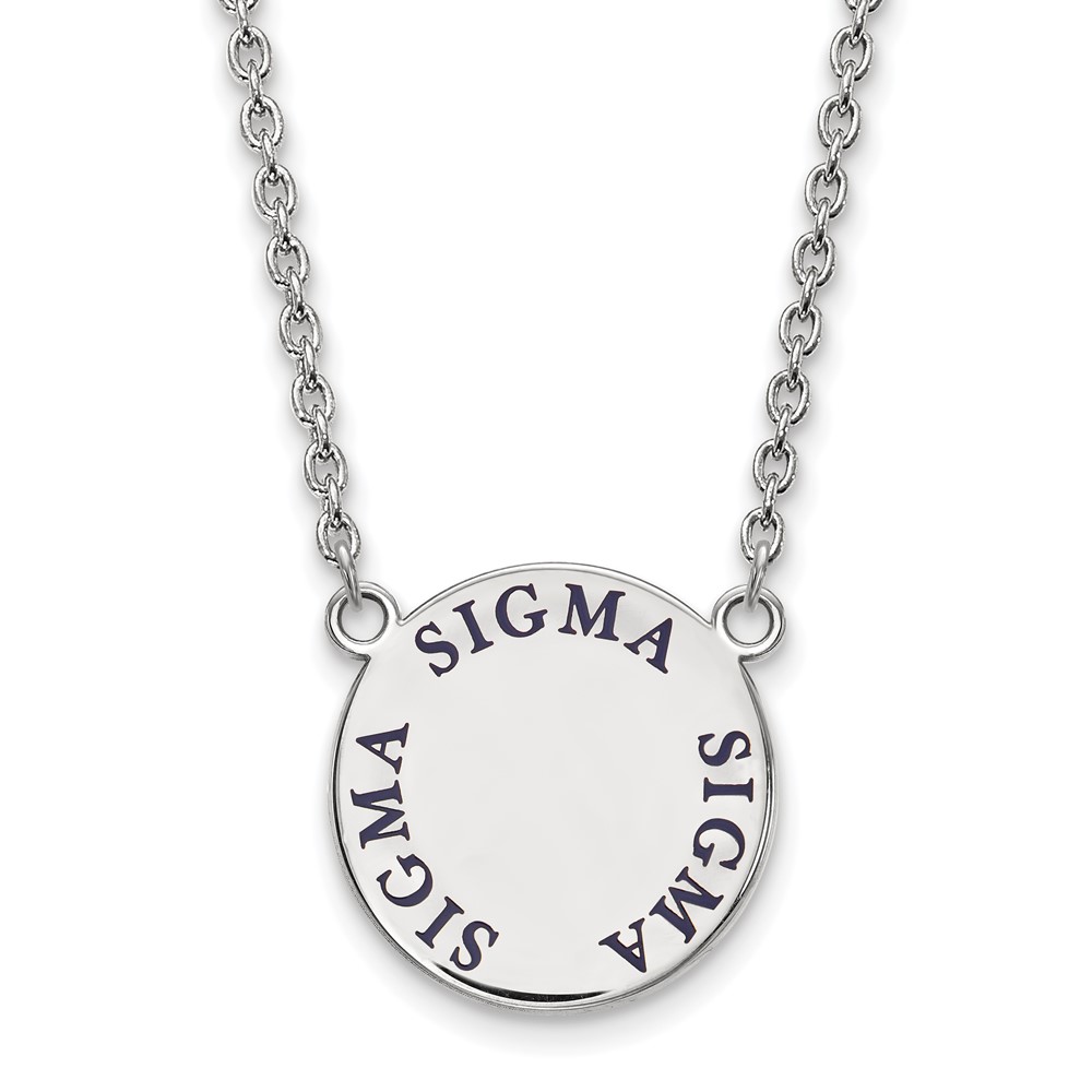 Sterling Silver Rhodium-plated LogoArt Sigma Sigma Sigma Sorority Text Large Color Enamel Pendant Necklace, 18"