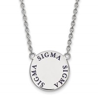 Sterling Silver Rhodium-plated LogoArt Sigma Sigma Sigma Sorority Text Large Color Enamel Pendant Necklace, 18" view 1