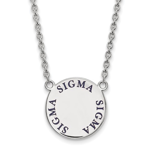 Sterling Silver Rhodium-plated LogoArt Sigma Sigma Sigma Sorority Text Large Color Enamel Pendant Necklace, 18"