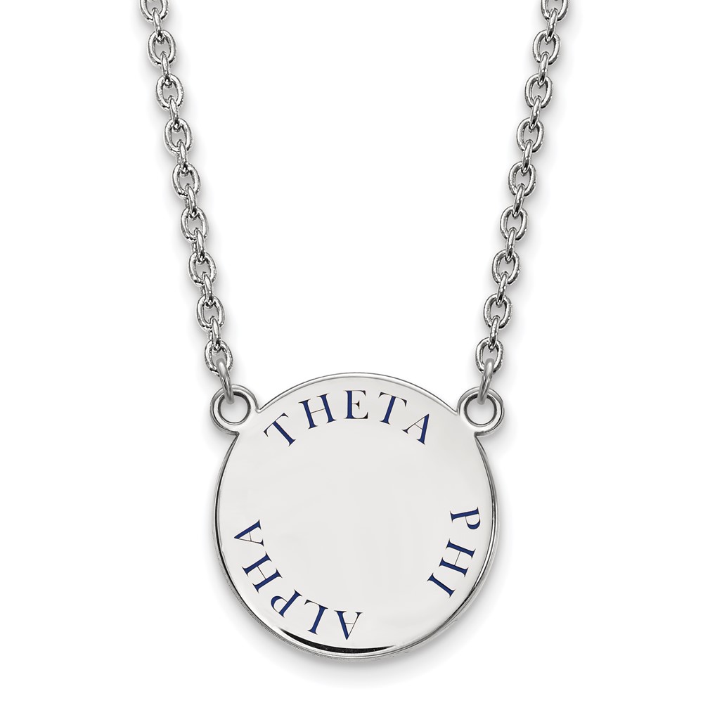 Sterling Silver Rhodium-plated LogoArt Theta Phi Alpha Sorority Text Large Color Enamel Pendant Necklace, 18"