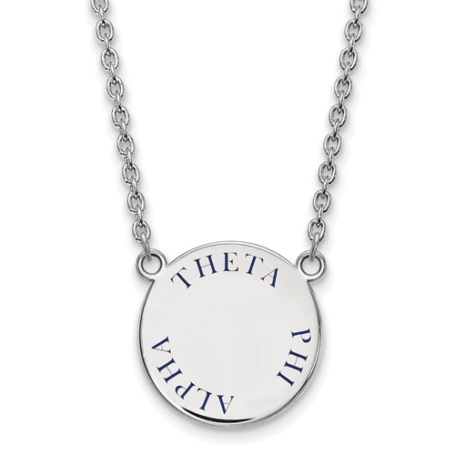 Sterling Silver Rhodium-plated LogoArt Theta Phi Alpha Sorority Text Large Color Enamel Pendant Necklace, 18"