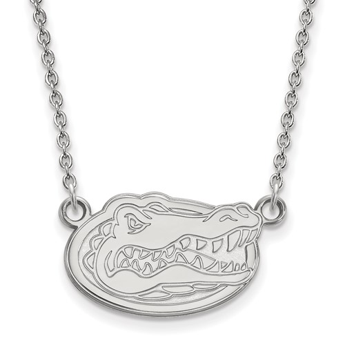 Sterling Silver Rhodium-plated LogoArt University of Florida Gator Small Pendant Necklace, 18"