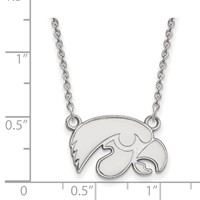 Sterling Silver Rhodium-plated LogoArt University of Iowa Hawk Small Pendant Necklace, 18" view 2