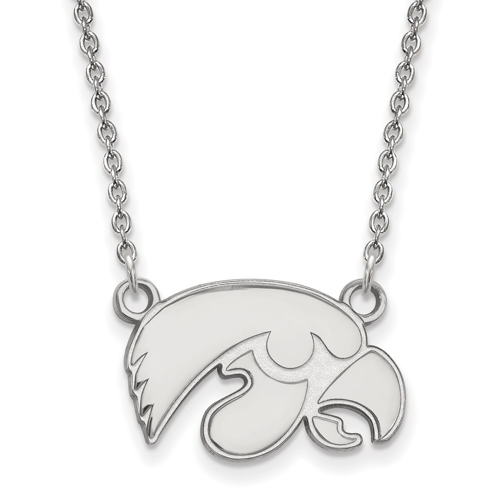 Sterling Silver Rhodium-plated LogoArt University of Iowa Hawk Small Pendant Necklace, 18"