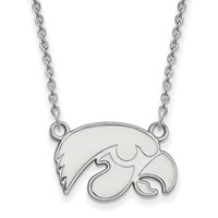 Sterling Silver Rhodium-plated LogoArt University of Iowa Hawk Small Pendant Necklace, 18" view 1