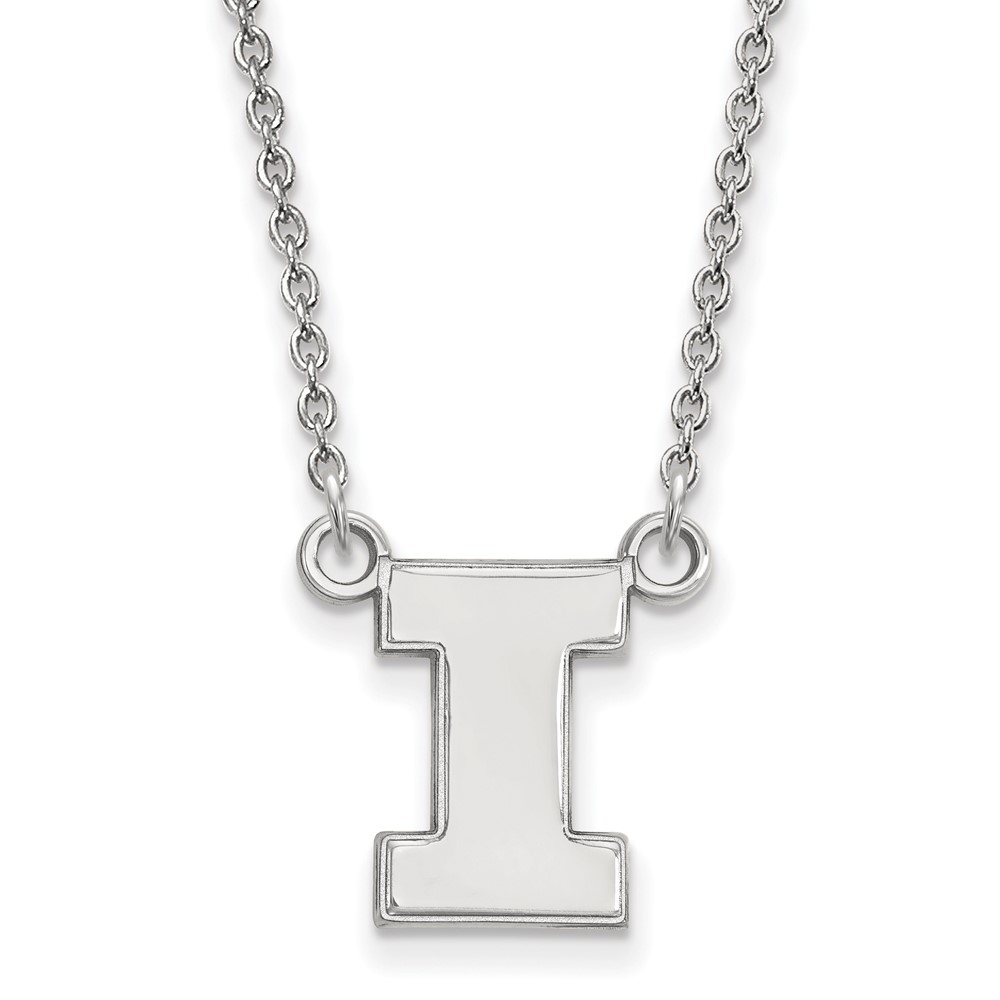 Sterling Silver Rhodium-plated LogoArt University of Illinois Letter I Small Pendant Necklace, 18"