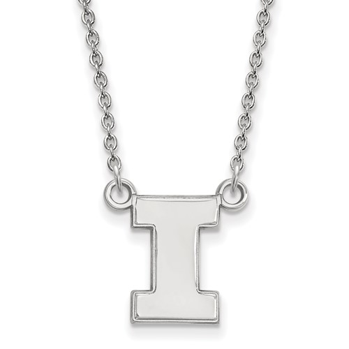 Sterling Silver Rhodium-plated LogoArt University of Illinois Letter I Small Pendant Necklace, 18"