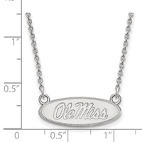 Sterling Silver Rhodium-plated LogoArt University of Mississippi Ole Miss Small Oval Pendant Necklace, 18" view 2