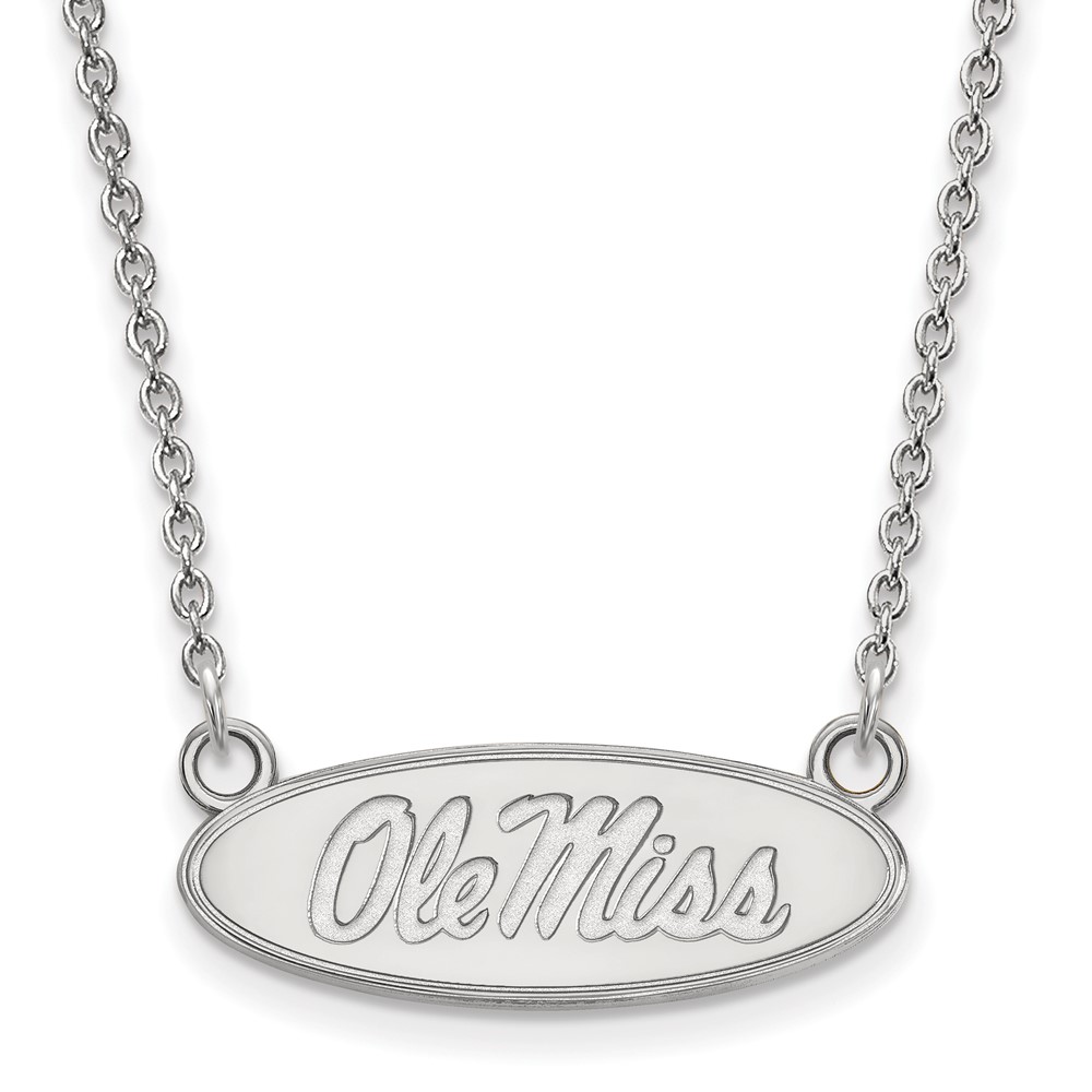 Sterling Silver Rhodium-plated LogoArt University of Mississippi Ole Miss Small Oval Pendant Necklace, 18"