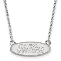 Sterling Silver Rhodium-plated LogoArt University of Mississippi Ole Miss Small Oval Pendant Necklace, 18" view 1