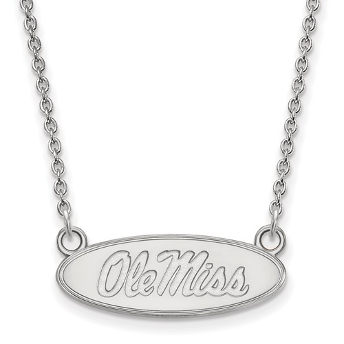 Sterling Silver Rhodium-plated LogoArt University of Mississippi Ole Miss Small Oval Pendant Necklace, 18"