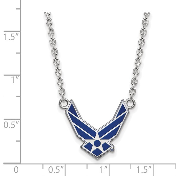 Sterling Silver Rhodium-plated LogoArt U.S. Air Force Large Enameled Pendant 18 inch Necklace