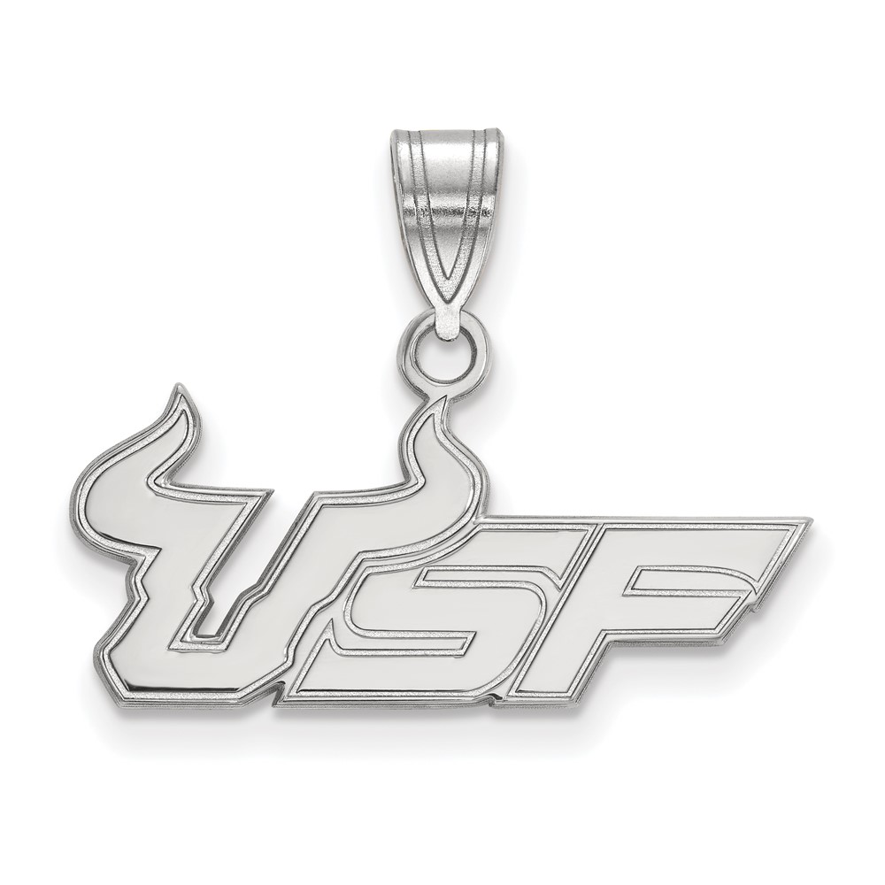 Sterling Silver Rhodium-plated LogoArt University of South Florida U-s-f Medium Pendant