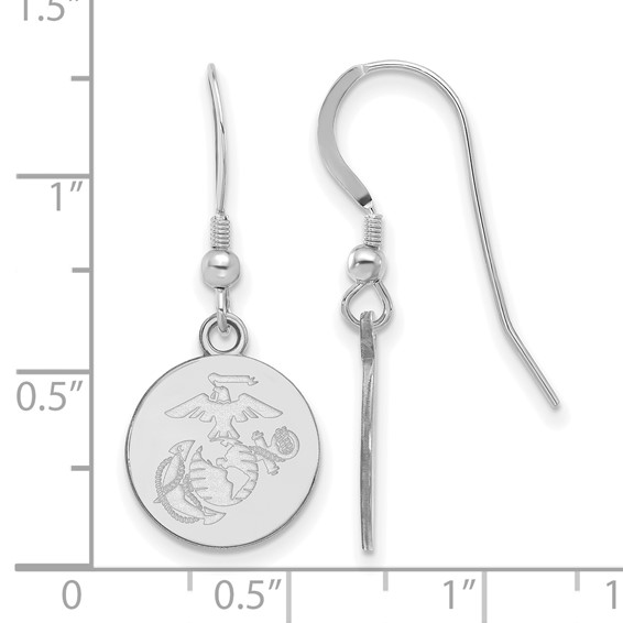Sterling Silver Rh-Plat U.S. Marine Corps Disc Dangle Earrings