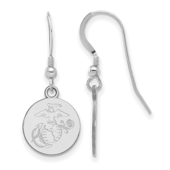 Sterling Silver Rh-Plat U.S. Marine Corps Disc Dangle Earrings