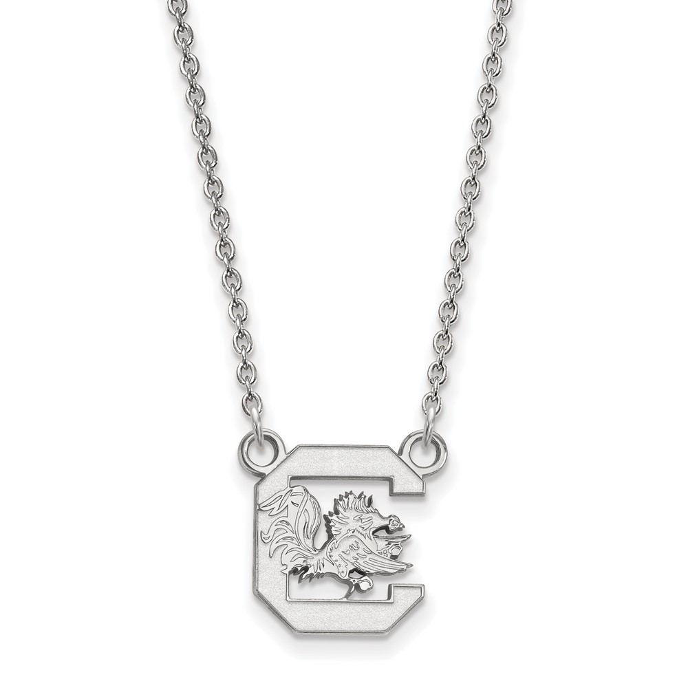 Sterling Silver Rhodium-plated LogoArt University of South Carolina Small Pendant Necklace, 18"
