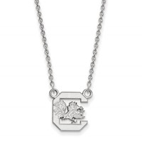 Sterling Silver Rhodium-plated LogoArt University of South Carolina Small Pendant Necklace, 18" view 1