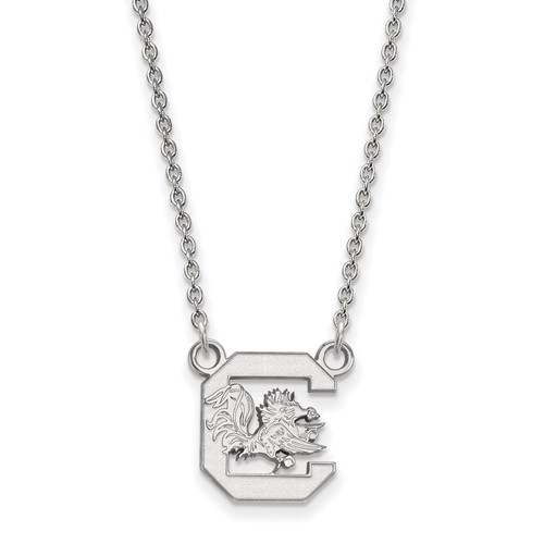 Sterling Silver Rhodium-plated LogoArt University of South Carolina Small Pendant Necklace, 18"
