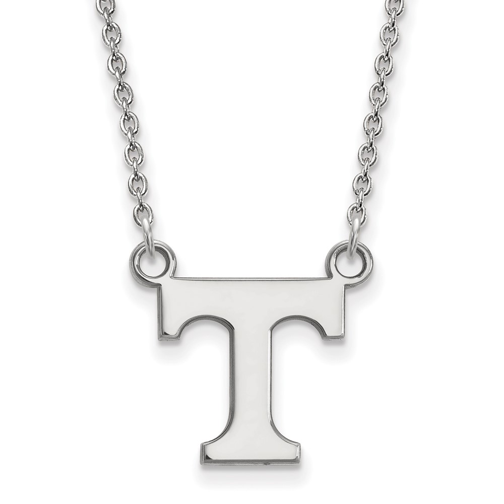 Sterling Silver Rhodium-plated LogoArt University of Tennessee Letter T Small Pendant Necklace, 18"