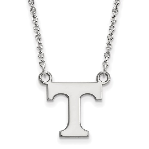 Sterling Silver Rhodium-plated LogoArt University of Tennessee Letter T Small Pendant Necklace, 18"