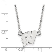 Sterling Silver Rhodium-plated LogoArt University of Wisconsin Letter W Small Pendant Necklace, 18" view 2