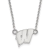 Sterling Silver Rhodium-plated LogoArt University of Wisconsin Letter W Small Pendant Necklace, 18" view 1